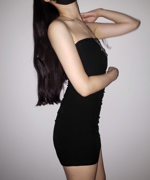 me+em select（ミームセレクト）の「【 ２color 】サイドシャーリングタイトリブミニワンピース ／ side shirring tight rib mini onepiece（ワンピース・レディース・グレー/ブラック・FREE）」の6枚目の写真