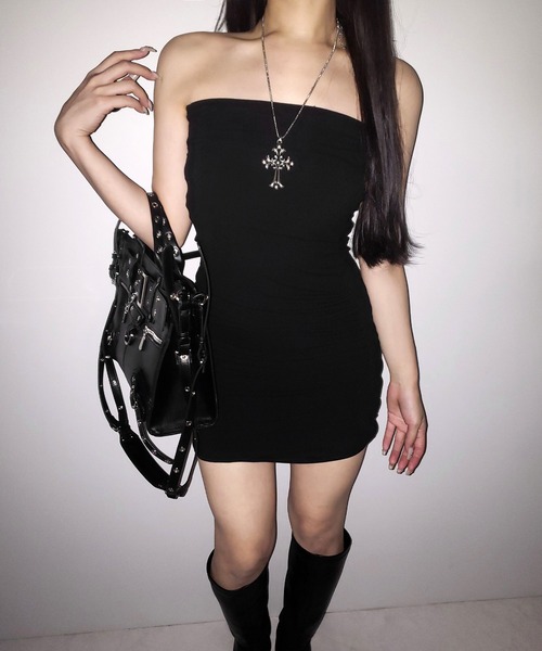 me+em select（ミームセレクト）の「【 ２color 】サイドシャーリングタイトリブミニワンピース ／ side shirring tight rib mini onepiece（ワンピース・レディース・グレー/ブラック・FREE）」の12枚目の写真
