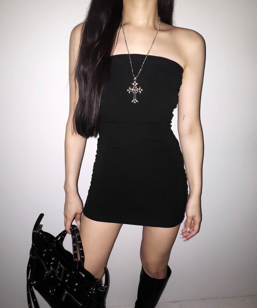 me+em select（ミームセレクト）の「【 ２color 】サイドシャーリングタイトリブミニワンピース ／ side shirring tight rib mini onepiece（ワンピース・レディース・グレー/ブラック・FREE）」の15枚目の写真