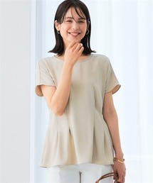 美極とろみ素材 半袖ペプラムブラウス