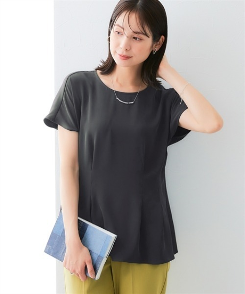 7days Life Styling(セブンデイズライフスタイリング)の「美極とろみ素材 半袖ペプラムブラウス(シャツ/ブラウス・レディース・チャコール/グレイッシュベージュ/グレー・S/M/L/LL)」の3枚目の写真