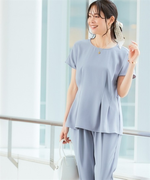 7days Life Styling(セブンデイズライフスタイリング)の「美極とろみ素材 半袖ペプラムブラウス(シャツ/ブラウス・レディース・チャコール/グレイッシュベージュ/グレー・S/M/L/LL)」の4枚目の写真