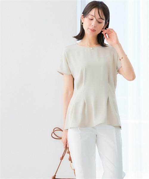 7days Life Styling(セブンデイズライフスタイリング)の「美極とろみ素材 半袖ペプラムブラウス(シャツ/ブラウス・レディース・チャコール/グレイッシュベージュ/グレー・S/M/L/LL)」の11枚目の写真