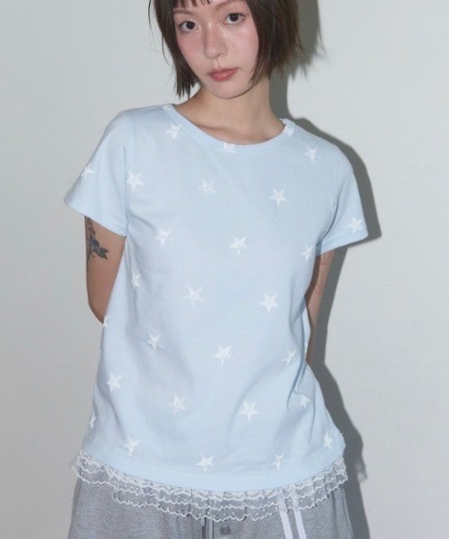 ★FANCYCLUB★LACE STAR LAYERED TEE (SKY BLUE) ★正規品/人気 FANCY CLUB】Lace Star Layered Tee(Tシャツ/カットソー