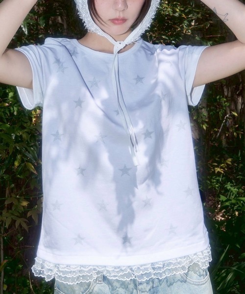 ★FANCYCLUB★LACE STAR LAYERED TEE (SKY BLUE) ★正規品/人気 FANCY CLUB】Lace Star Layered Tee（Tシャツ/カットソー