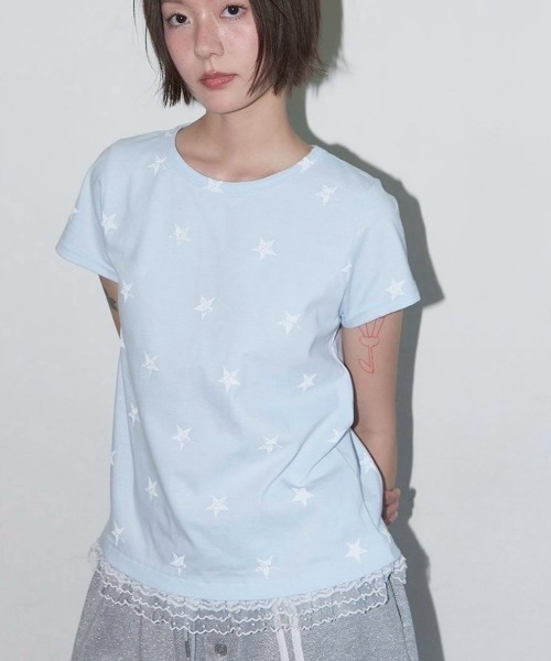 ■FANCY CLUB■ LACE STAR LAYERED TEE (3色) FANCY CLUB】Lace Star Layered Tee(Tシャツ/カットソー