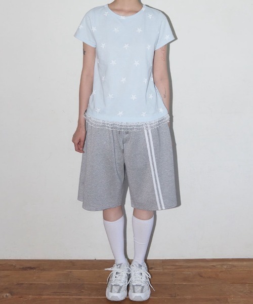★FANCYCLUB★LACE STAR LAYERED TEE (SKY BLUE) ★正規品/人気 FANCY CLUB】Lace Star Layered Tee（Tシャツ/カットソー