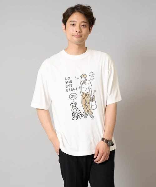 a.v.v(アーヴェヴェ)の「【接触冷感】イラストレーターコラボプリンワイドシルエットカットソー【uca U】(Tシャツ/カットソー・メンズ・オレンジ/ホワイト・46/50/48)」の2枚目の写真