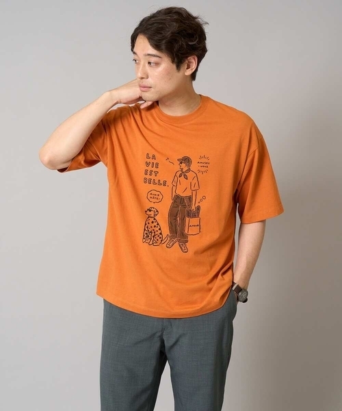 a.v.v(アーヴェヴェ)の「【接触冷感】イラストレーターコラボプリンワイドシルエットカットソー【uca U】(Tシャツ/カットソー・メンズ・オレンジ/ホワイト・46/50/48)」の13枚目の写真