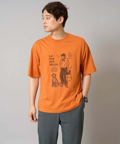 a.v.v(アーヴェヴェ)の「【接触冷感】イラストレーターコラボプリンワイドシルエットカットソー【uca U】(Tシャツ/カットソー・メンズ・オレンジ/ホワイト・46/50/48)」の12枚目の写真