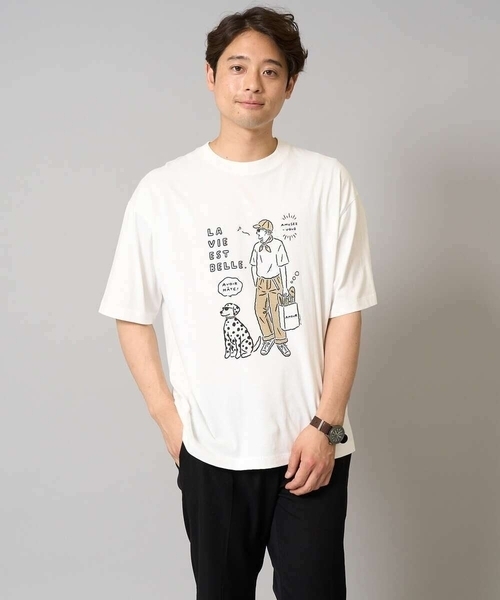 a.v.v(アーヴェヴェ)の「【接触冷感】イラストレーターコラボプリンワイドシルエットカットソー【uca U】(Tシャツ/カットソー・メンズ・オレンジ/ホワイト・46/50/48)」の11枚目の写真
