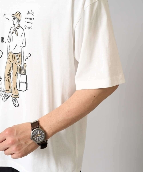 a.v.v(アーヴェヴェ)の「【接触冷感】イラストレーターコラボプリンワイドシルエットカットソー【uca U】(Tシャツ/カットソー・メンズ・オレンジ/ホワイト・46/50/48)」の6枚目の写真