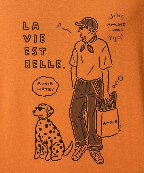 a.v.v(アーヴェヴェ)の「【接触冷感】イラストレーターコラボプリンワイドシルエットカットソー【uca U】(Tシャツ/カットソー・メンズ・オレンジ/ホワイト・46/50/48)」の3枚目の写真