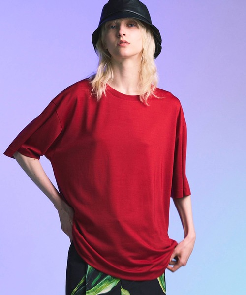 MAISON SPECIAL(メゾンスペシャル)の「《UNISEX》Prime-Over Wool Mix Plating Boxy Crew Neck T-shirt/プライムオーバーウールミックスプレーティングボクシークルーネックTシャツ【MAISON SPECIAL/メゾンスペシャル】(Tシャツ/カットソー・メンズ・レッド/オフホワイト/ブラック・2/1)」の2枚目の写真