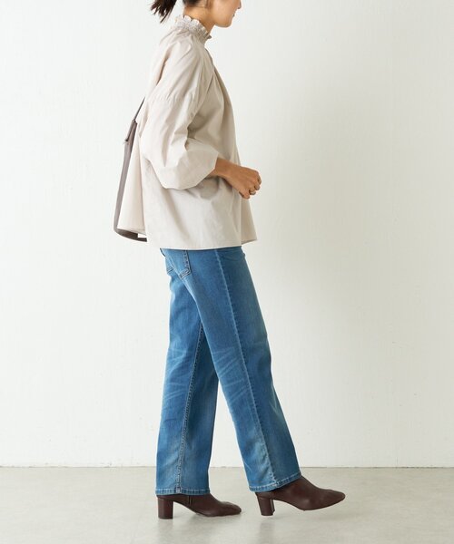 moku ビアズリー ハイネックシャツ ストライプ チュニックシャツ 2024 美品BEARDSLEYビアズリー☆ハイネック2WAYストライプシャツF