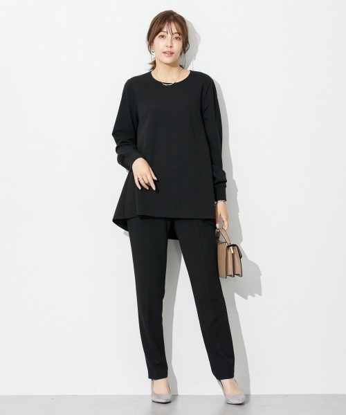 slattgir（スラットジール）の「高身長　【礼服】カットジョーゼットセットアップ（ブラウス＋テーパードパンツ）（ウォッシャブル・形態安定）（トールサイズ）（スーツセット・レディース・ブラック・TL/TM/TLL/T3L/T4L/T5L）」の3枚目の写真