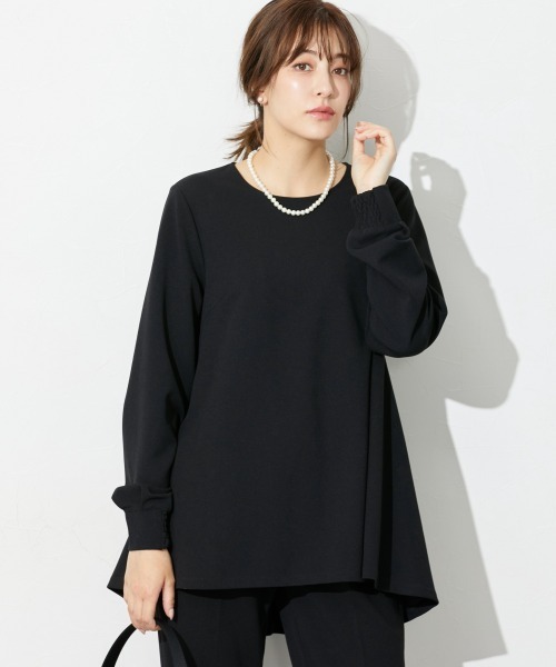 slattgir（スラットジール）の「高身長　【礼服】カットジョーゼットセットアップ（ブラウス＋テーパードパンツ）（ウォッシャブル・形態安定）（トールサイズ）（スーツセット・レディース・ブラック・TL/TM/TLL/T3L/T4L/T5L）」の2枚目の写真