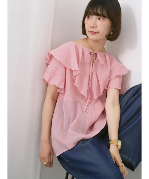 Samansa Mos2 blue(サマンサモスモスブルー)の「◎フリルブラウス(シャツ/ブラウス・レディース・ピンク/ブラック/オフホワイト・F)」の3枚目の写真