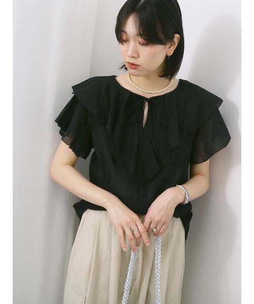 Samansa Mos2 blue(サマンサモスモスブルー)の「◎フリルブラウス(シャツ/ブラウス・レディース・ピンク/ブラック/オフホワイト・F)」の2枚目の写真