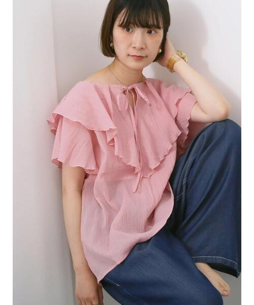 Samansa Mos2 blue(サマンサモスモスブルー)の「◎フリルブラウス(シャツ/ブラウス・レディース・ピンク/ブラック/オフホワイト・F)」の14枚目の写真