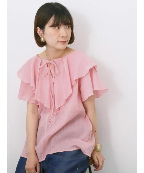 Samansa Mos2 blue(サマンサモスモスブルー)の「◎フリルブラウス(シャツ/ブラウス・レディース・ピンク/ブラック/オフホワイト・F)」の5枚目の写真