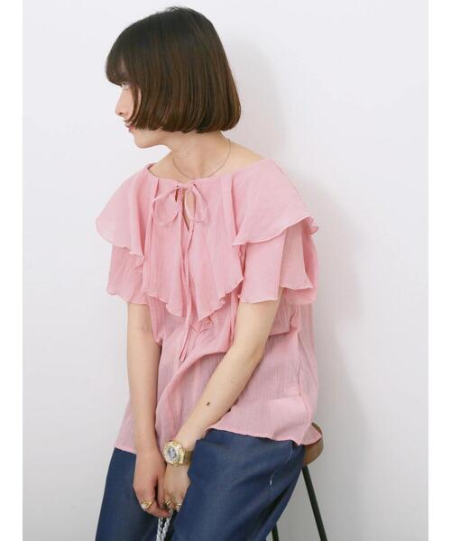 Samansa Mos2 blue(サマンサモスモスブルー)の「◎フリルブラウス(シャツ/ブラウス・レディース・ピンク/ブラック/オフホワイト・F)」の4枚目の写真