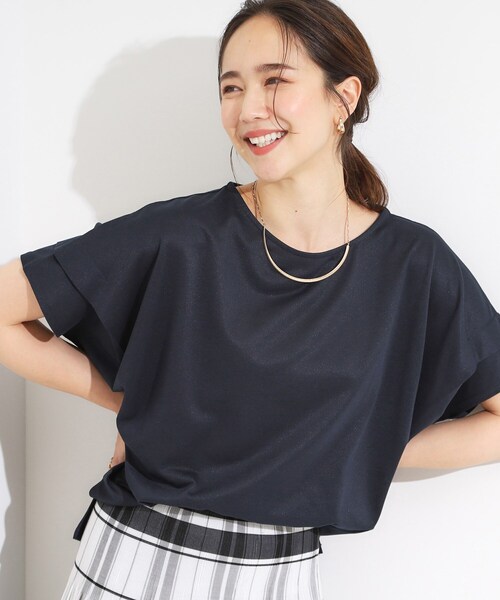 SHOO・LA・RUE(シューラルー)の「【S-LL/UV/吸水速乾】さらりと着こなす 肩タックゆるトップス(Tシャツ/カットソー・レディース・オレンジ/ネイビー/ライトグレー/イエロー系その他・01/02/03/04)」の3枚目の写真