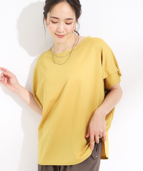 SHOO・LA・RUE(シューラルー)の「【S-LL/UV/吸水速乾】さらりと着こなす 肩タックゆるトップス(Tシャツ/カットソー・レディース・オレンジ/ネイビー/ライトグレー/イエロー系その他・01/02/03/04)」の1枚目の写真
