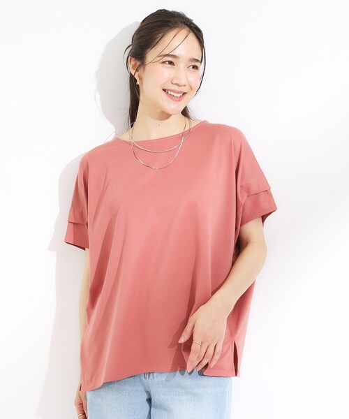 SHOO・LA・RUE(シューラルー)の「【S-LL/UV/吸水速乾】さらりと着こなす 肩タックゆるトップス(Tシャツ/カットソー・レディース・オレンジ/ネイビー/ライトグレー/イエロー系その他・01/02/03/04)」の5枚目の写真