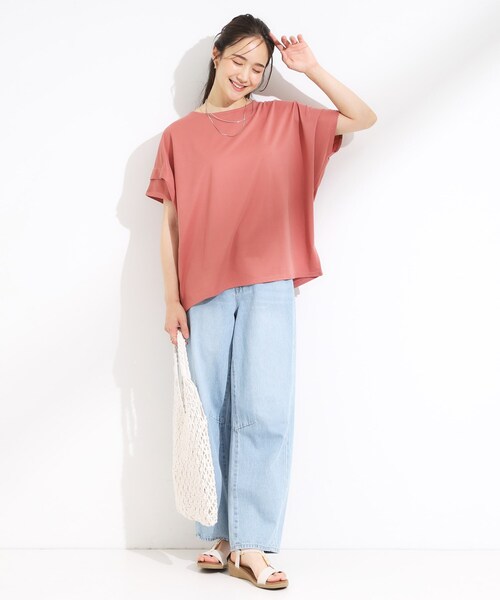 SHOO・LA・RUE(シューラルー)の「【S-LL/UV/吸水速乾】さらりと着こなす 肩タックゆるトップス(Tシャツ/カットソー・レディース・オレンジ/ネイビー/ライトグレー/イエロー系その他・01/02/03/04)」の7枚目の写真