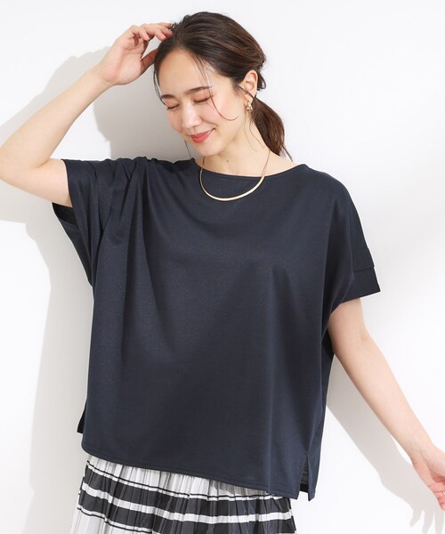 SHOO・LA・RUE(シューラルー)の「【S-LL/UV/吸水速乾】さらりと着こなす 肩タックゆるトップス(Tシャツ/カットソー・レディース・オレンジ/ネイビー/ライトグレー/イエロー系その他・01/02/03/04)」の9枚目の写真