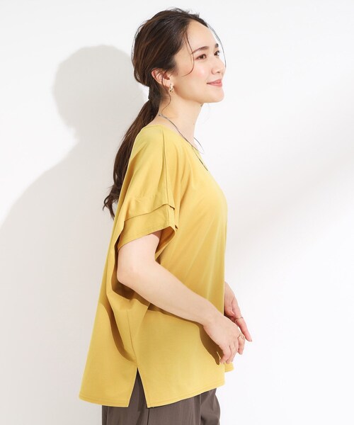 SHOO・LA・RUE(シューラルー)の「【S-LL/UV/吸水速乾】さらりと着こなす 肩タックゆるトップス(Tシャツ/カットソー・レディース・オレンジ/ネイビー/ライトグレー/イエロー系その他・01/02/03/04)」の14枚目の写真