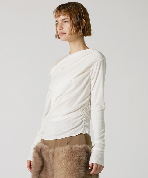 PRANK PROJECT（プランクプロジェクト）の「ウールブレンドジャージトップ / Wool Blend Jersey Top（その他トップス・レディース・ホワイト/チャコールグレー/グレー・FREE）」の4枚目の写真