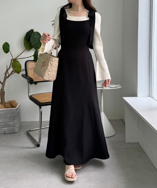 one after another NICE CLAUP（ワンアフターアナザーナイスクラップ）の「【WEB限定商品】マイナス5キロ見え/バックレースアップキャミワンピース（ワンピース・レディース・ベージュ系その他/グレー/ブラック系その他/ブラック・MEDIUM/LARGE）」の13枚目の写真