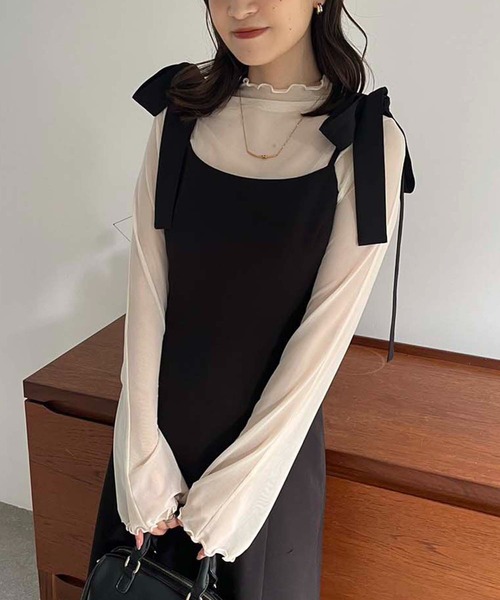 one after another NICE CLAUP（ワンアフターアナザーナイスクラップ）の「【WEB限定商品】マイナス5キロ見え/バックレースアップキャミワンピース（ワンピース・レディース・ベージュ系その他/グレー/ブラック系その他/ブラック・MEDIUM/LARGE）」の7枚目の写真