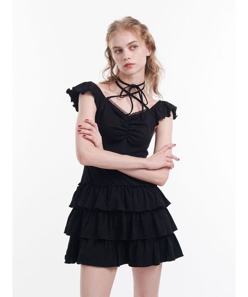 jouetie（ジュエティ）の「フレンチスリーブフリルワンピース（ワンピース・レディース・ブラック/グレー/ブルー・MEDIUM）」の8枚目の写真