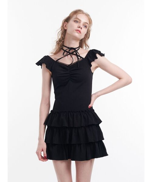 jouetie（ジュエティ）の「フレンチスリーブフリルワンピース（ワンピース・レディース・ブラック/グレー/ブルー・MEDIUM）」の9枚目の写真