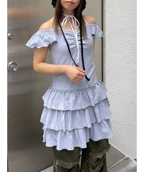 jouetie（ジュエティ）の「フレンチスリーブフリルワンピース（ワンピース・レディース・ブラック/グレー/ブルー・MEDIUM）」の2枚目の写真