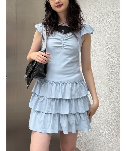 jouetie（ジュエティ）の「フレンチスリーブフリルワンピース（ワンピース・レディース・ブラック/グレー/ブルー・MEDIUM）」の3枚目の写真