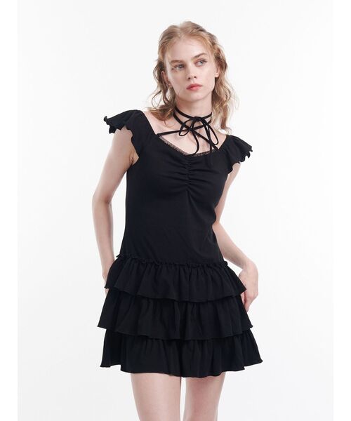 jouetie（ジュエティ）の「フレンチスリーブフリルワンピース（ワンピース・レディース・ブラック/グレー/ブルー・MEDIUM）」の4枚目の写真