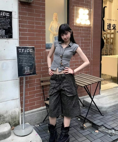 MINORITY マイノリティ パイソン柄 ヘビ柄 ハーフパンツ サイズL NAVY メッシュ総柄ハーフパンツ メンズ