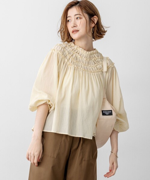 23区(ニジュウサンク)の「【SLOW/一部店舗限定】コットンクレープ ブラウス(シャツ/ブラウス・レディース・ダルブルー系/ブラック系/アイボリー系・38)」の3枚目の写真