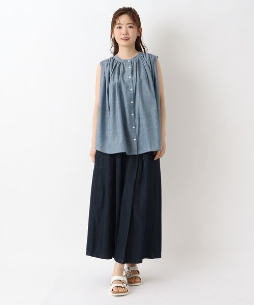 one'sterrace（ワンズテラス）の「コットンシャンブレーフレンチスリーブシャツ（シャツ/ブラウス・レディース・ネイビー系5/ブルー系その他7・02）」の11枚目の写真