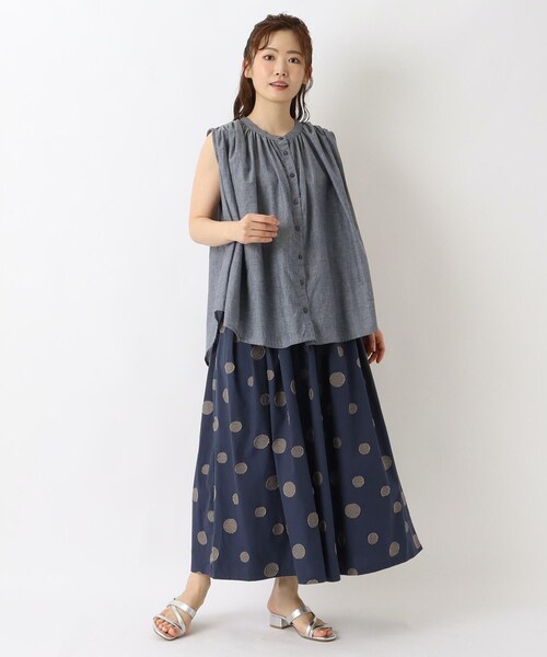 one'sterrace（ワンズテラス）の「コットンシャンブレーフレンチスリーブシャツ（シャツ/ブラウス・レディース・ネイビー系5/ブルー系その他7・02）」の13枚目の写真