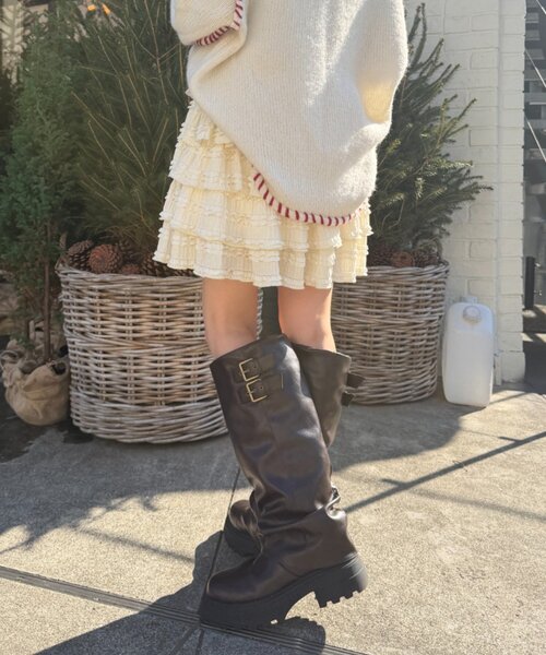 w closet（ダブルクローゼット）の「【25AW】フリルミニティアードスカパン（スカート・レディース・オフホワイト/アイボリー/ブラック・FREE）」の7枚目の写真