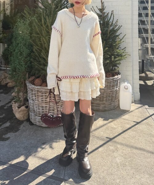 w closet（ダブルクローゼット）の「【25AW】フリルミニティアードスカパン（スカート・レディース・オフホワイト/アイボリー/ブラック・FREE）」の9枚目の写真