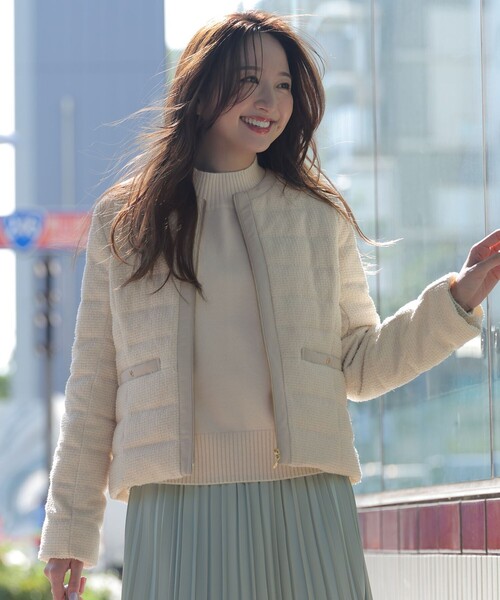 2WAY】ツイードノーカラー ダウンジャケット（ダウンジャケット/コート