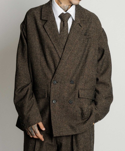 Subciety（サブサエティ）の「Herringbone double tailored jkt（テーラードジャケット・メンズ・ブラウン/グレー/ブラック・X-LARGE/LARGE/MEDIUM/SMALL）」の3枚目の写真