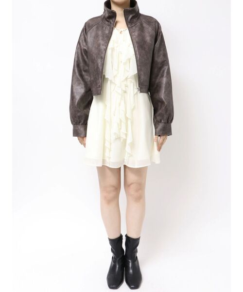 MERCURYDUO(マーキュリーデュオ)の「フェイクレザークロップドブルゾン(ブルゾン・レディース・ブラック/ブラウン・FREE)」の13枚目の写真