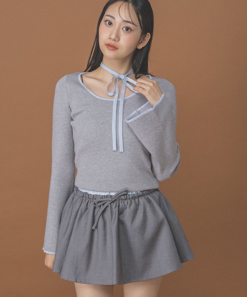 3.3 Field Trip （3.3フィールドトリップ）の「3.3 Field Trip／チョーカー付きニットロングスリーブ（ニット/セーター・レディース・ブラック/グレー/オフホワイト/レッド・FREE）」の3枚目の写真